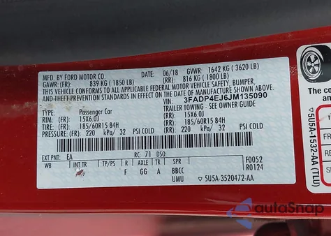 2018 Ford Fiesta Se from USA, damaged, VIN 3FADP4EJ6JM135090